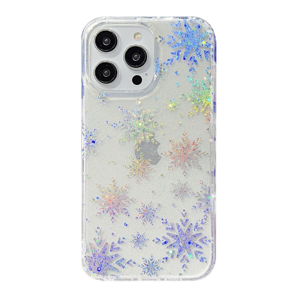 iPhone 14 Pro Hybrid Glitter Plastic Case - Snowflakes