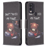 Nokia C22 Leather Wallet Case w. Print - "Don't Touch My Phone" Bear