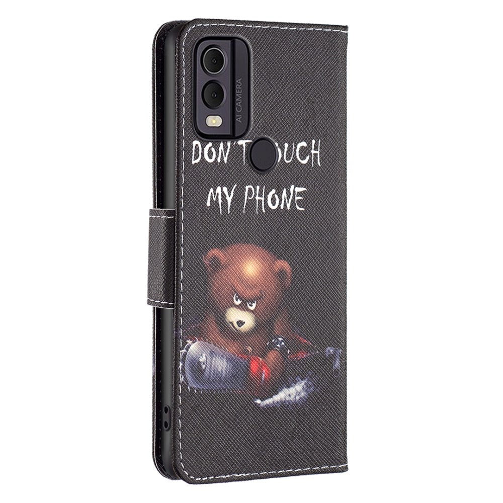 Nokia C22 Leather Wallet Case w. Print - "Don't Touch My Phone" Bear