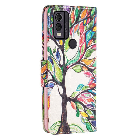 Nokia C22 Leather Wallet Case w. Print - Colorful Tree