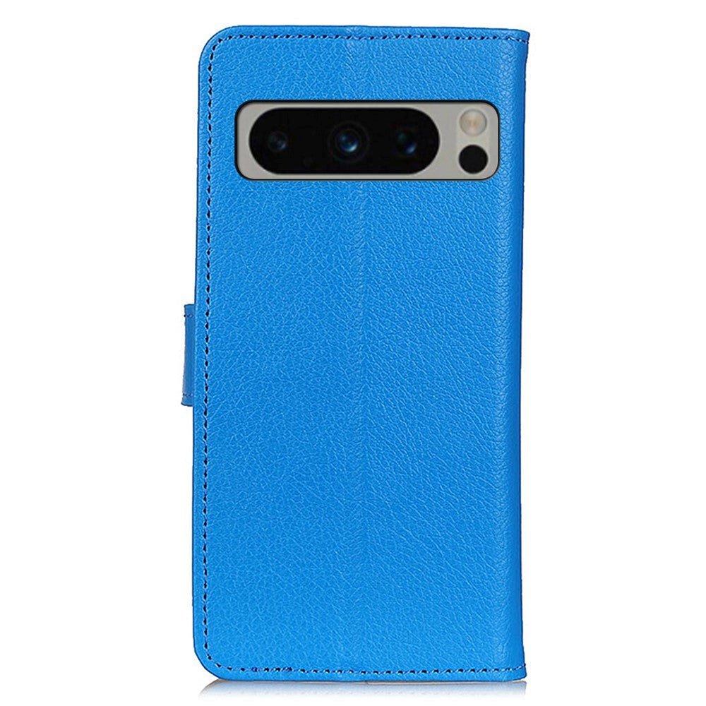 Google Pixel 8 Pro Litchi Leather Case w. Wallet - Blue