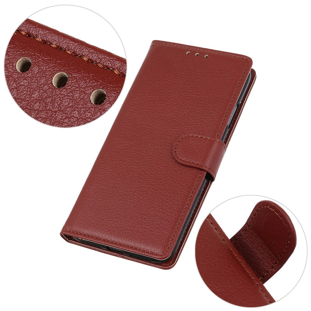 Google Pixel 8 Pro Litchi Leather Case w. Wallet - Brown