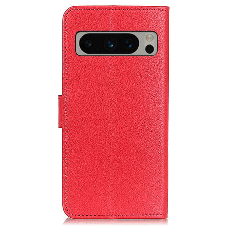 Google Pixel 8 Pro Litchi Leather Case w. Wallet - Red