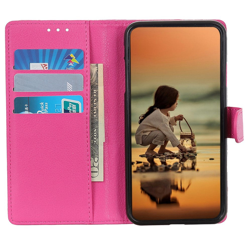 Google Pixel 8 Litchi Leather Case w. Wallet - Pink