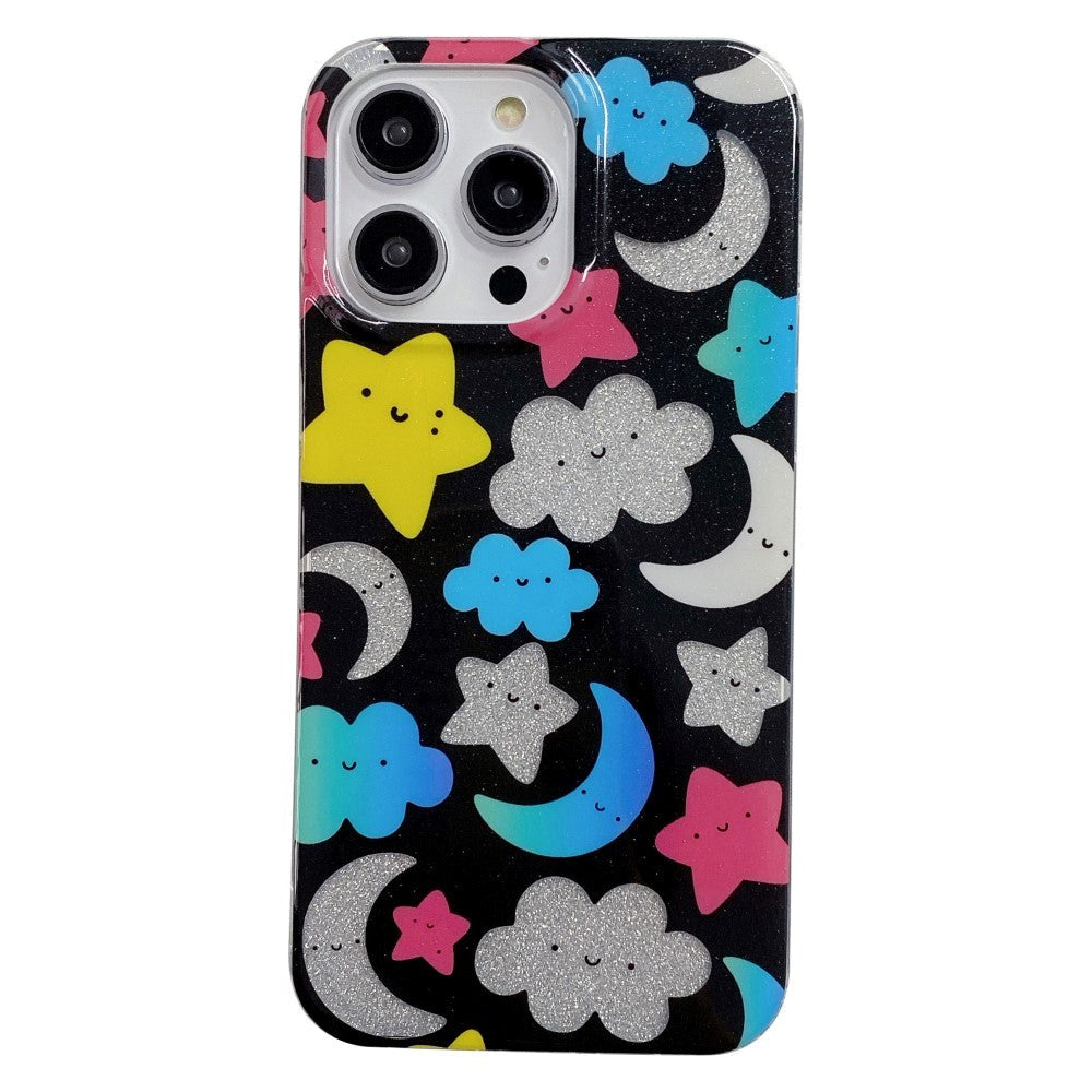 iPhone 13 Pro Glitter Glitter Plastic Case - Black / Stars & Moons