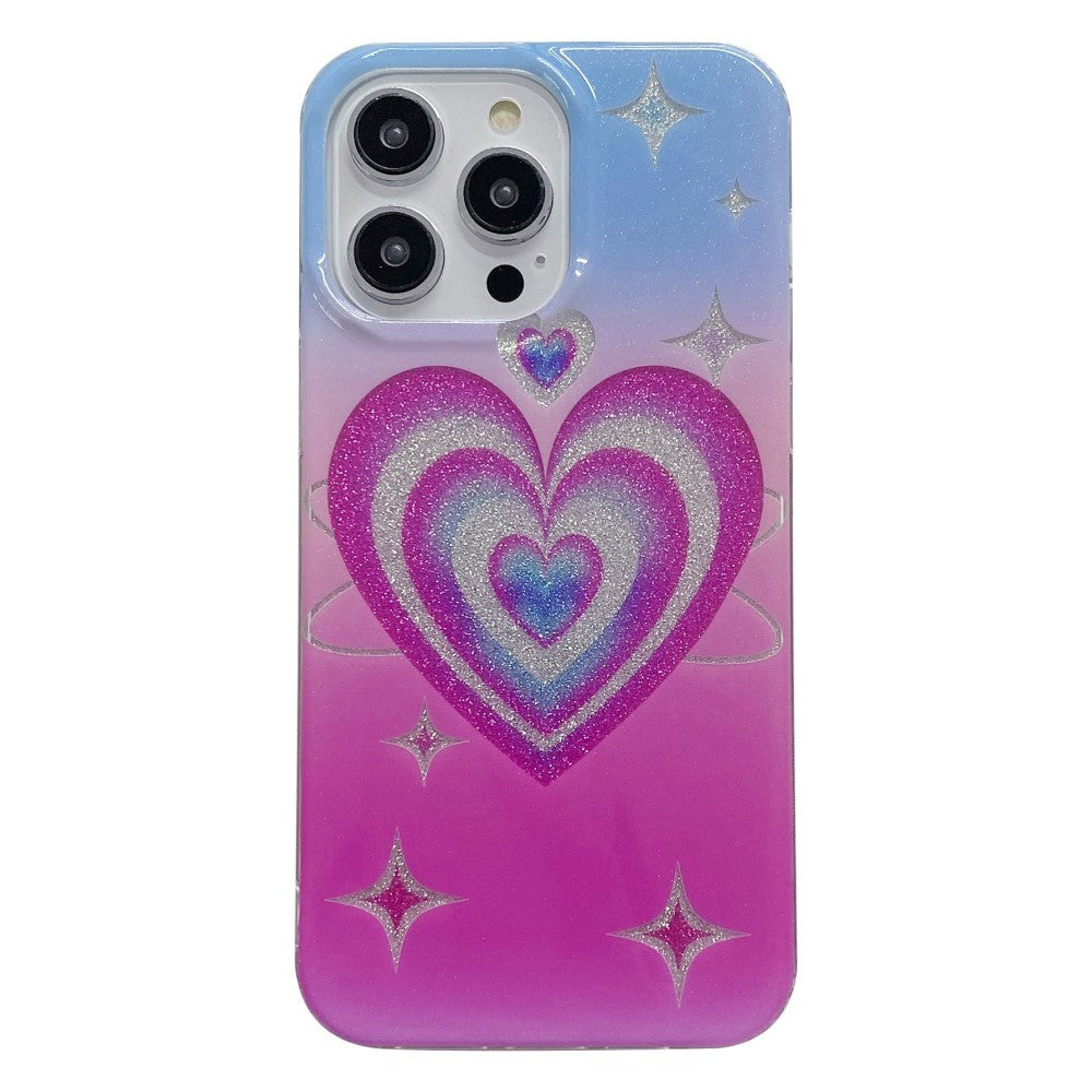 iPhone 14 Pro Glitter Glitter Plastic Case - Heart & Stars