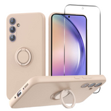 Samsung Galaxy A54 (5G) Tempered Glass Screen Protector + Silicone Case with Ring Holder & Strap - Pink