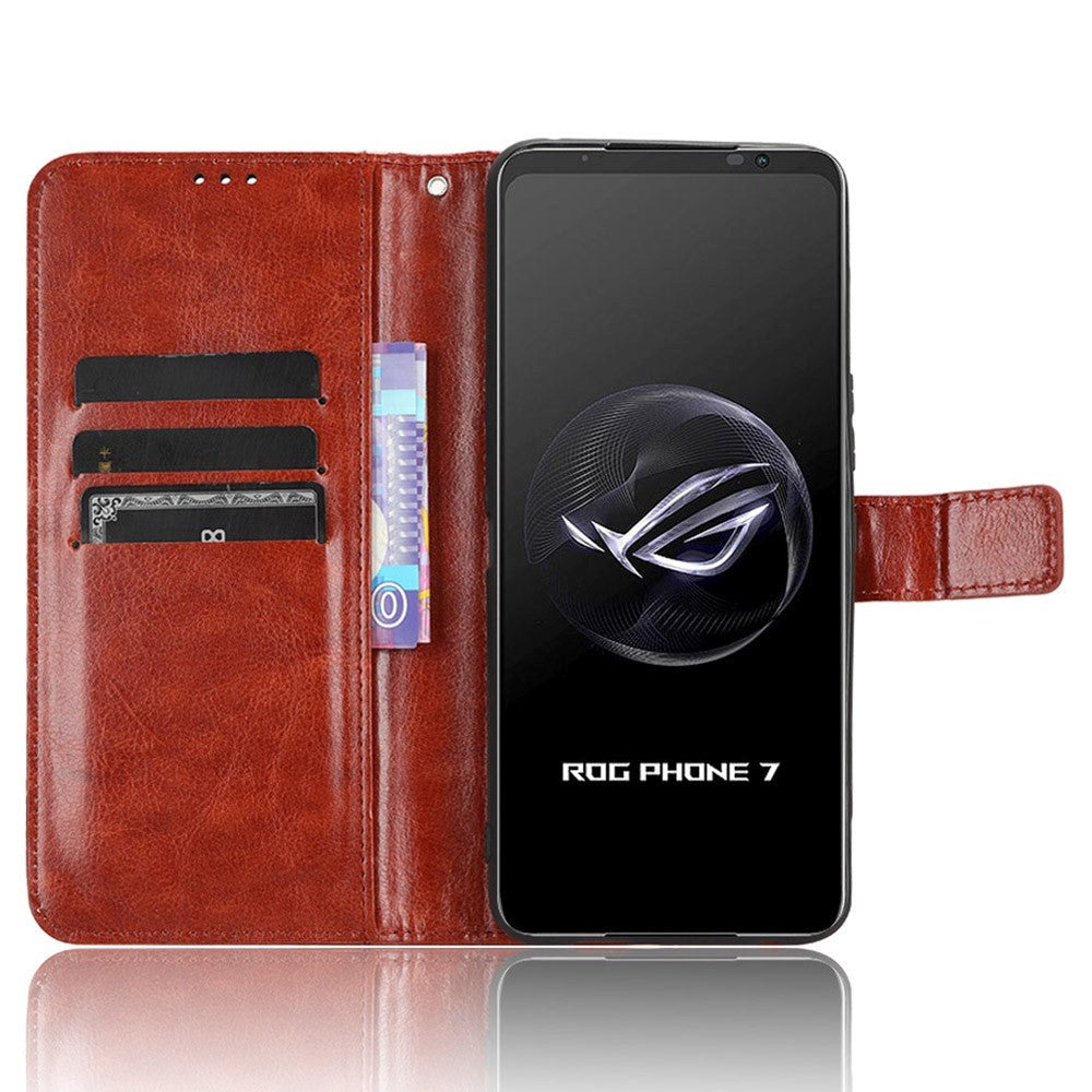 Asus ROG Phone 7 Leather Flip Case w. Wallet & Strap - Brown