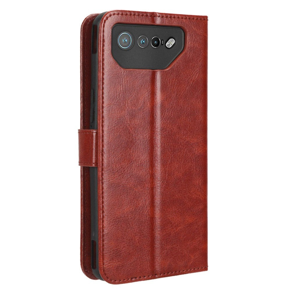 Asus ROG Phone 7 Leather Flip Case w. Wallet & Strap - Brown