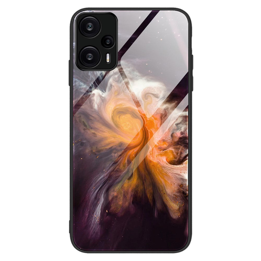 Xiaomi Poco F5 Plastic Case with Tempered Glass - Orange and Purple Marble