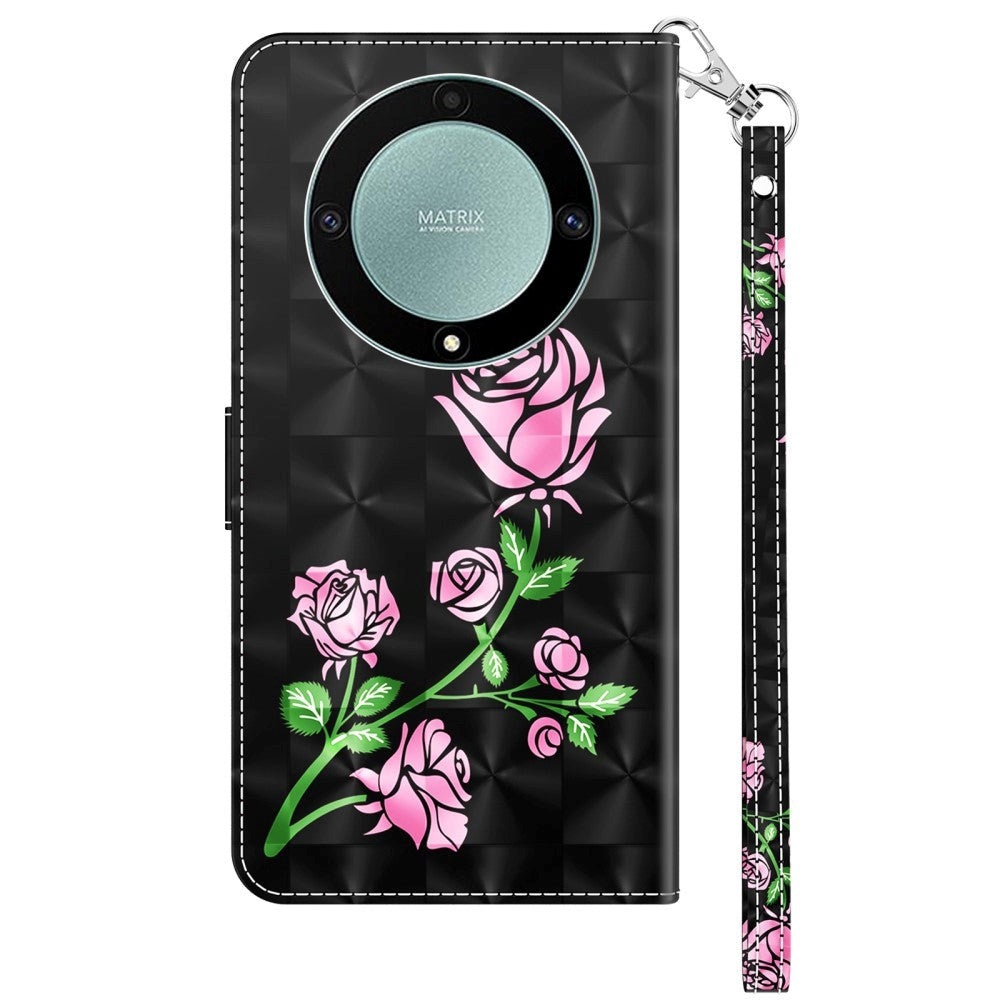 Honor Magic5 Lite Light Spot Leather Case - Black w. Pink Roses