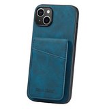 iPhone 14 Leather Covered Plastic Case w. Card Holders and Stand Function - Blue