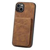 iPhone 14 Leather Covered Plastic Case w. Card Holders and Stand Function - Brown