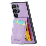 Samsung Galaxy S22 Ultra Leather Covered Plastic Case w. Card Holders and Stand Function - Purple