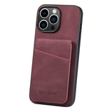 iPhone 14 Pro Leather Covered Plastic Case w. Card Holders and Stand Function - Red