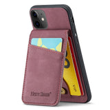 iPhone 11 Leather Covered Plastic Case w. Card Holders and Stand Function - Red