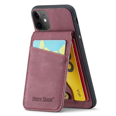 iPhone 11 Leather Covered Plastic Case w. Card Holders and Stand Function - Red