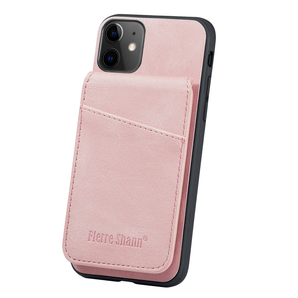 iPhone 11 Leather Covered Plastic Case w. Card Holders and Stand Function - Pink