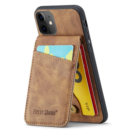 iPhone 11 Leather Covered Plastic Case w. Card Holders and Stand Function - Brown