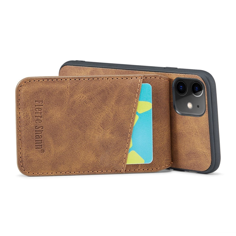 iPhone 11 Leather Covered Plastic Case w. Card Holders and Stand Function - Brown