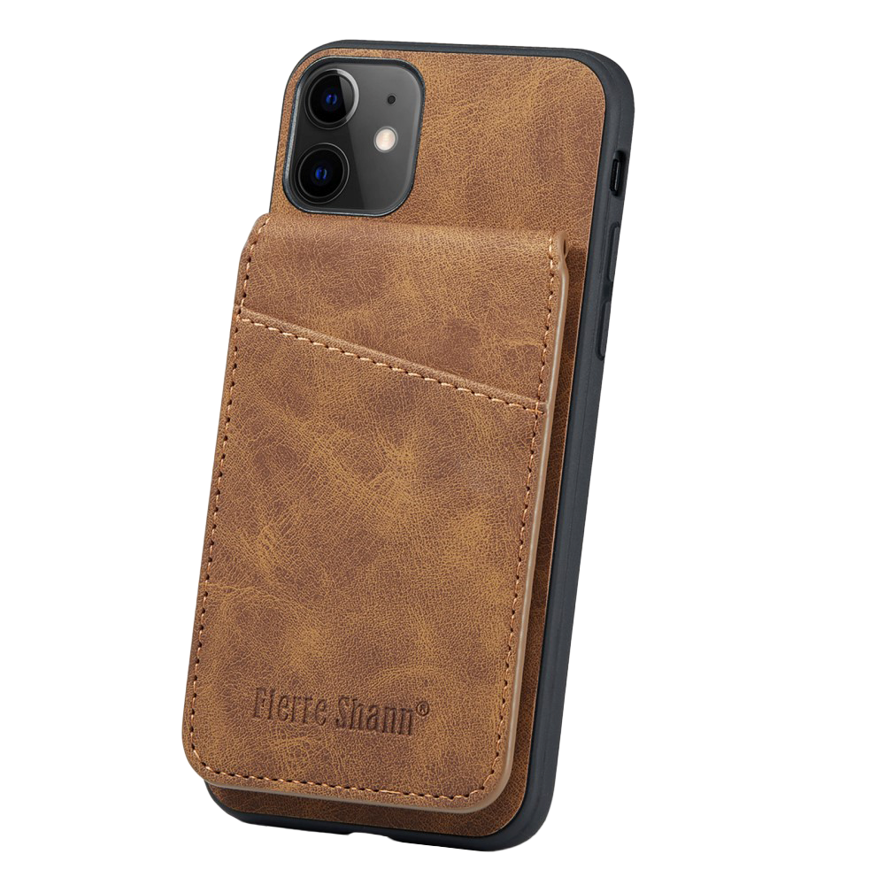 iPhone 11 Leather Covered Plastic Case w. Card Holders and Stand Function - Brown