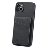 iPhone 13 Leather Covered Plastic Case w. Card Holders and Stand Function - Black