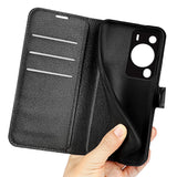 Huawei P60 Pro Litchi Leather Case w. Wallet - Black