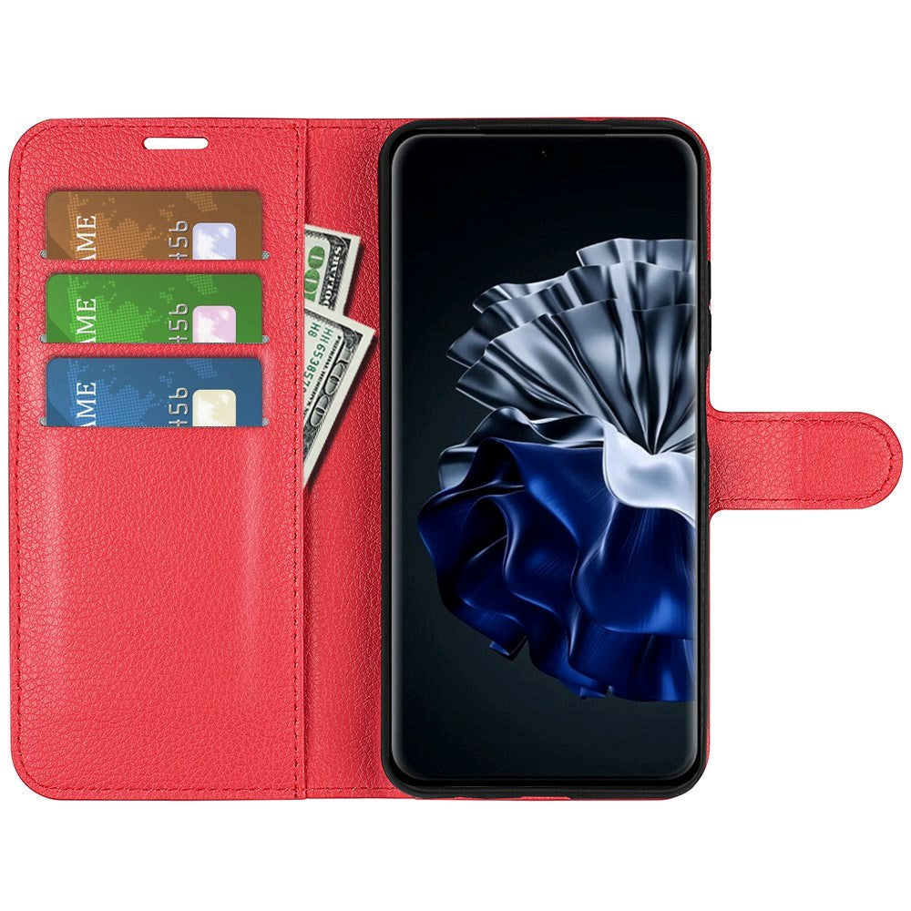 Huawei P60 Pro Litchi Leather Case w. Wallet - Red