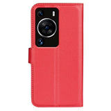 Huawei P60 Pro Litchi Leather Case w. Wallet - Red