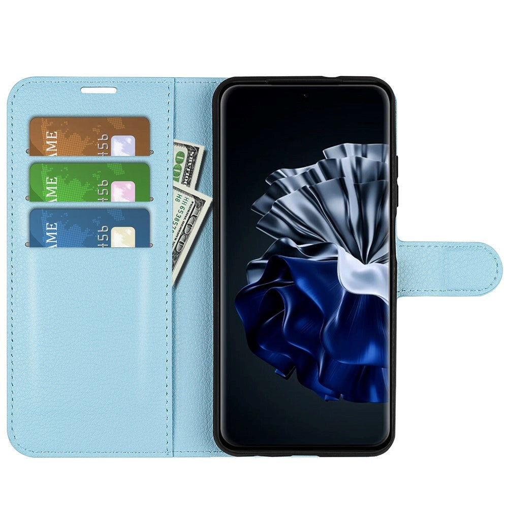 Huawei P60 Pro Litchi Leather Case w. Wallet - Blue