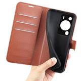 Huawei P60 Pro Litchi Leather Case w. Wallet - Brown