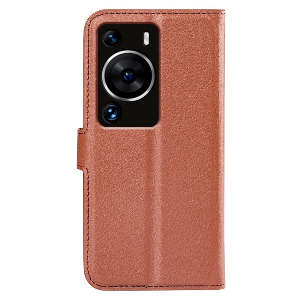 Huawei P60 Pro Litchi Leather Case w. Wallet - Brown