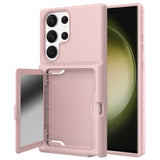 Samsung Galaxy S23 Ultra Hybrid Drop Proff Case w. Card Holder & Built-in Mirror - Pink