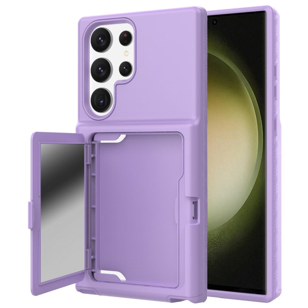 Samsung Galaxy S23 Ultra Hybrid Drop Proff Case w. Card Holder & Built-in Mirror - Purple