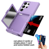 Samsung Galaxy S23 Ultra Hybrid Drop Proff Case w. Card Holder & Built-in Mirror - Purple