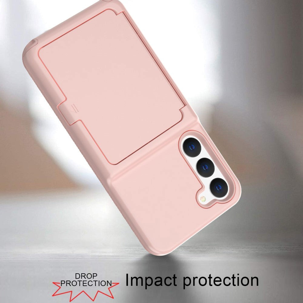 Samsung Galaxy S23 Hybrid Drop Proff Case w. Card Holder & Built-in Mirror - Pink