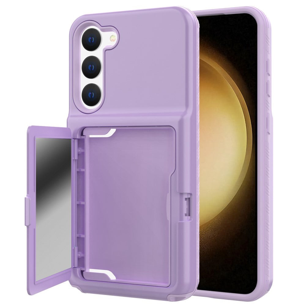 Samsung Galaxy S23 Hybrid Drop Proff Case w. Card Holder & Built-in Mirror - Purple