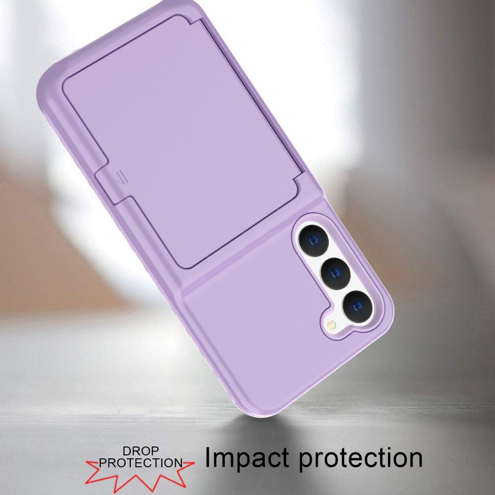 Samsung Galaxy S23 Hybrid Drop Proff Case w. Card Holder & Built-in Mirror - Purple