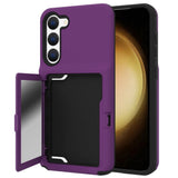 Samsung Galaxy S23 Hybrid Drop Proff Case w. Card Holder & Built-in Mirror - Dark Purple