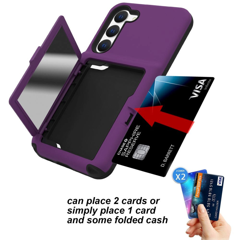 Samsung Galaxy S23 Hybrid Drop Proff Case w. Card Holder & Built-in Mirror - Dark Purple