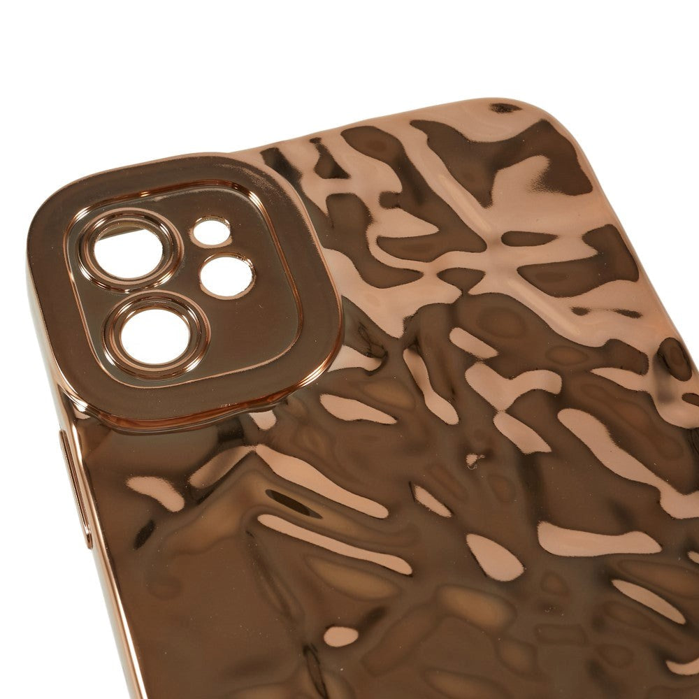 iPhone 12 Shiny Flexible Plastic Back Case - Wavy Design - Gold