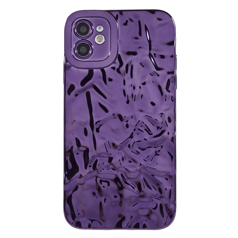 iPhone 12 Shiny Flexible Plastic Back Case - Wavy Design - Purple