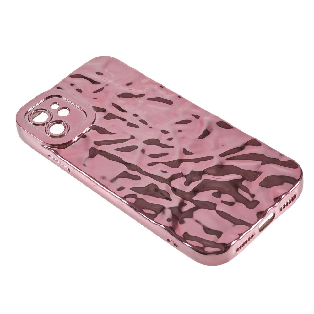 iPhone 12 Shiny Flexible Plastic Back Case - Wavy Design - Rose Gold