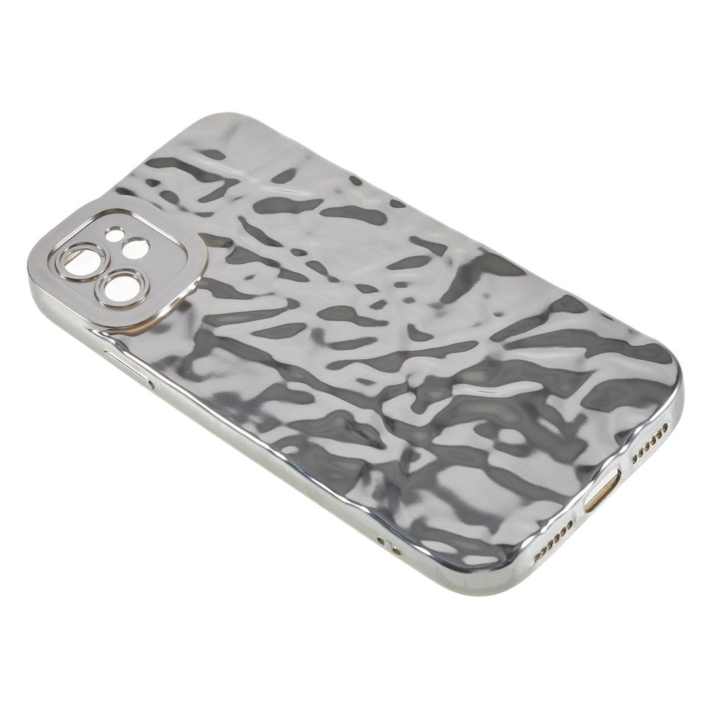 iPhone 11 Shiny Flexible Plastic Back Case - Wavy Design - Silver