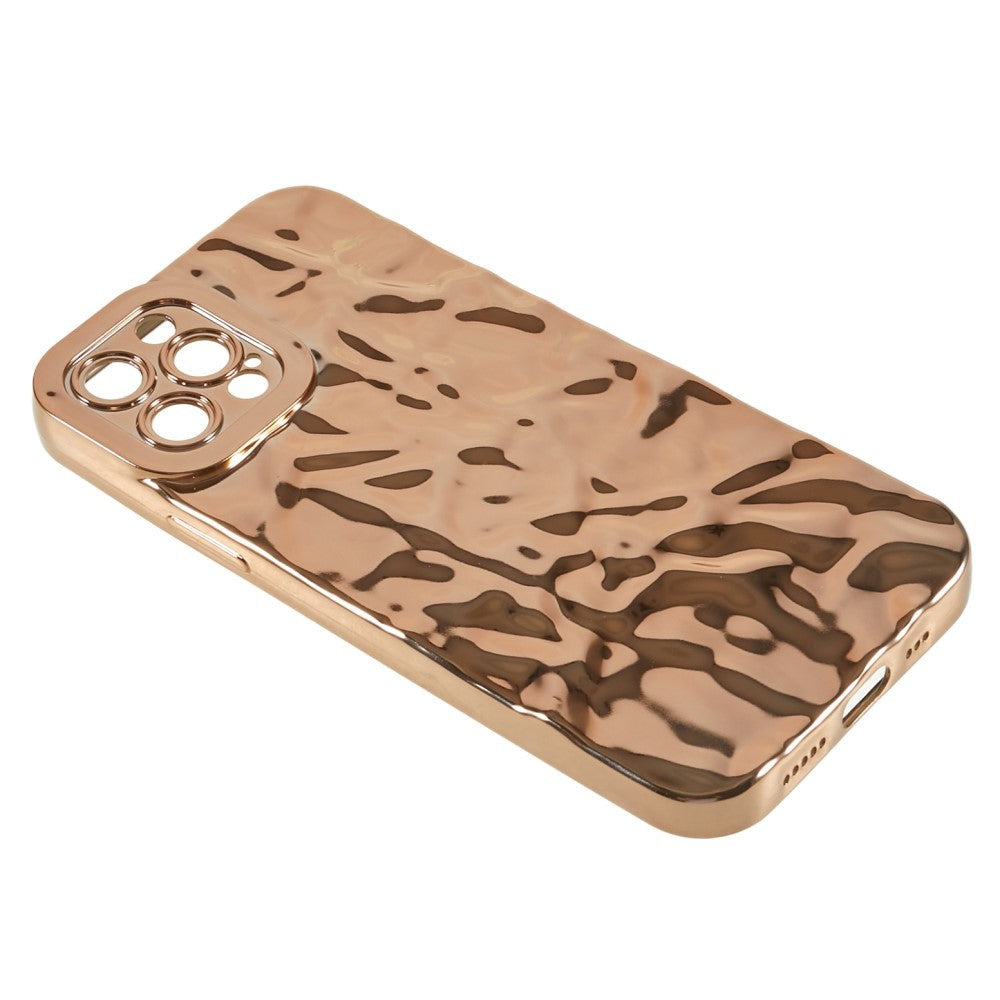 iPhone 12 Pro Shiny Flexible Plastic Back Case - Wavy Design - Gold