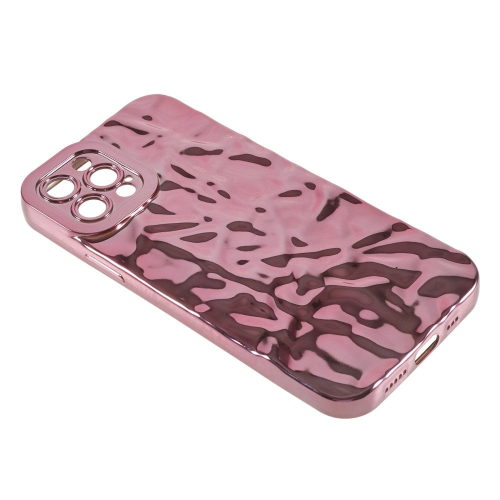 iPhone 12 Pro Shiny Flexible Plastic Back Case - Wavy Design - Rose Gold