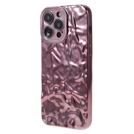 iPhone 14 Pro Shiny Flexible Plastic Back Case - Wavy Design - Rose Gold