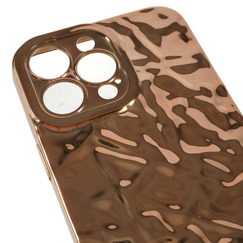 iPhone 14 Pro Shiny Flexible Plastic Back Case - Wavy Design - Gold