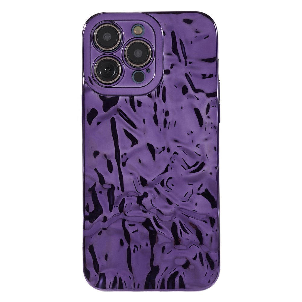 iPhone 14 Pro Shiny Flexible Plastic Back Case - Wavy Design - Purple