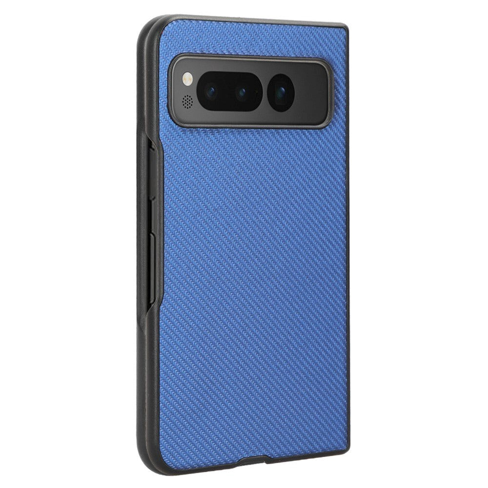 Google Pixel Fold Leather Covered Plastic Case - Blue Carbon